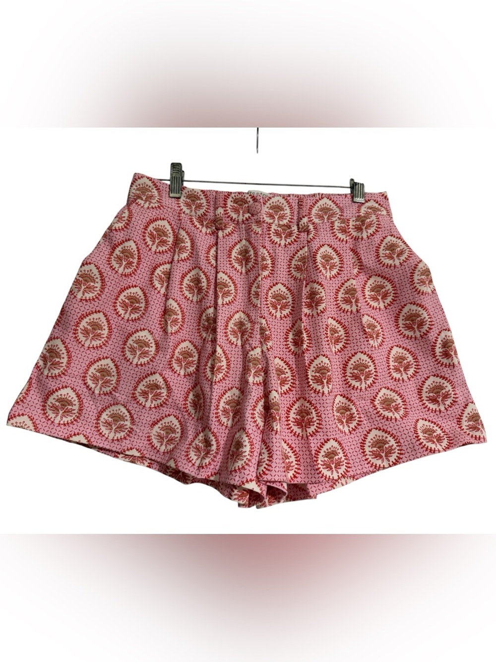 The Pants Store Printed High-Waisted Pleated Shorts In Pink Size Medium